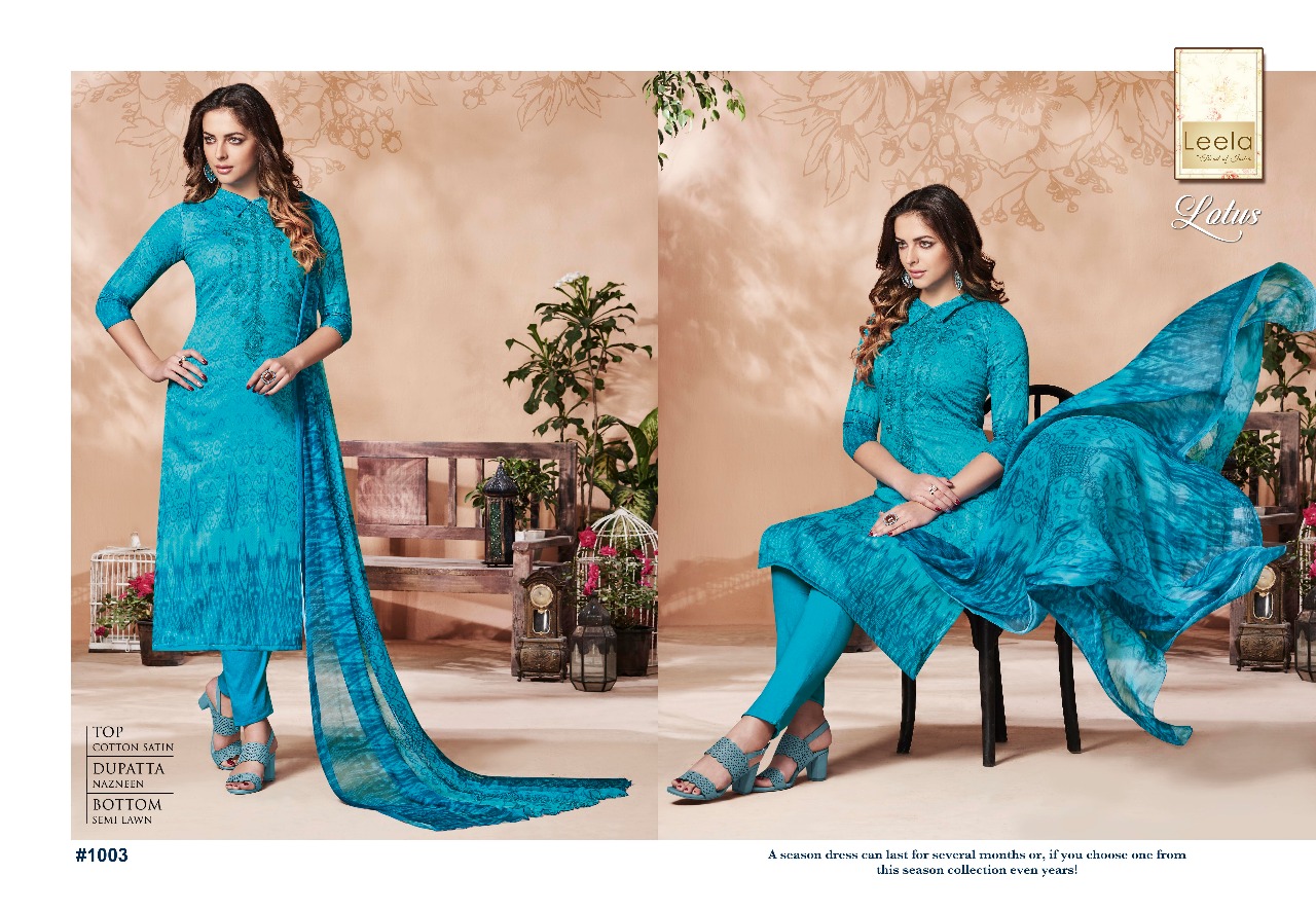 Lotus By Leela 1001 To 1006 Series Beautiful Stylish Fancy Colorful Casual Wear & Ethnic Wear Cotton Satin Embroidered Dresses At Wholesale Price