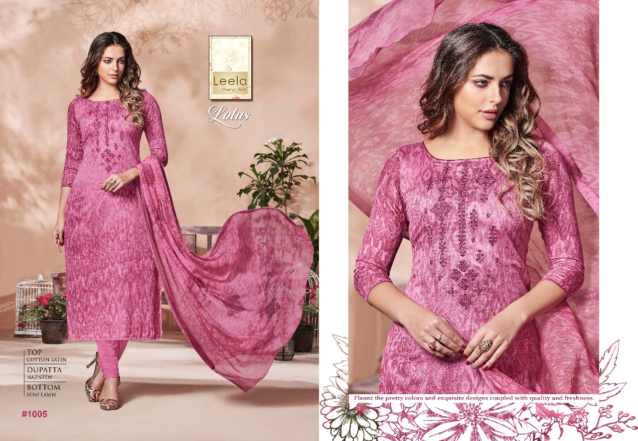 Lotus By Leela 1001 To 1006 Series Beautiful Stylish Fancy Colorful Casual Wear & Ethnic Wear Cotton Satin Embroidered Dresses At Wholesale Price