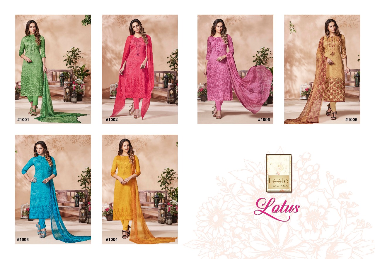 Lotus By Leela 1001 To 1006 Series Beautiful Stylish Fancy Colorful Casual Wear & Ethnic Wear Cotton Satin Embroidered Dresses At Wholesale Price