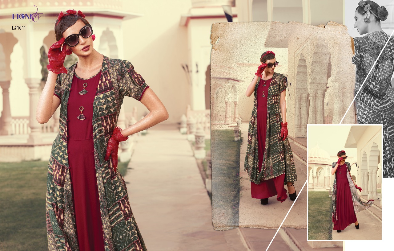 Love By Fionista 1011 To 1017 Series Beautiful Stylish Fancy Colorful Designer Party Wear & Ethnic Wear & Ready To Wear Heavy Rayon Long Kurtis At Wholesale Price