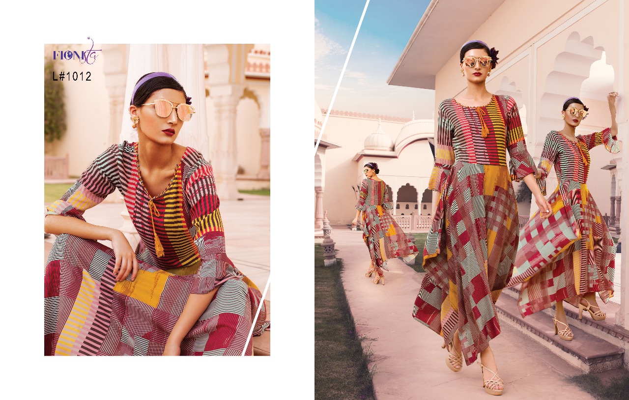 Love By Fionista 1011 To 1017 Series Beautiful Stylish Fancy Colorful Designer Party Wear & Ethnic Wear & Ready To Wear Heavy Rayon Long Kurtis At Wholesale Price