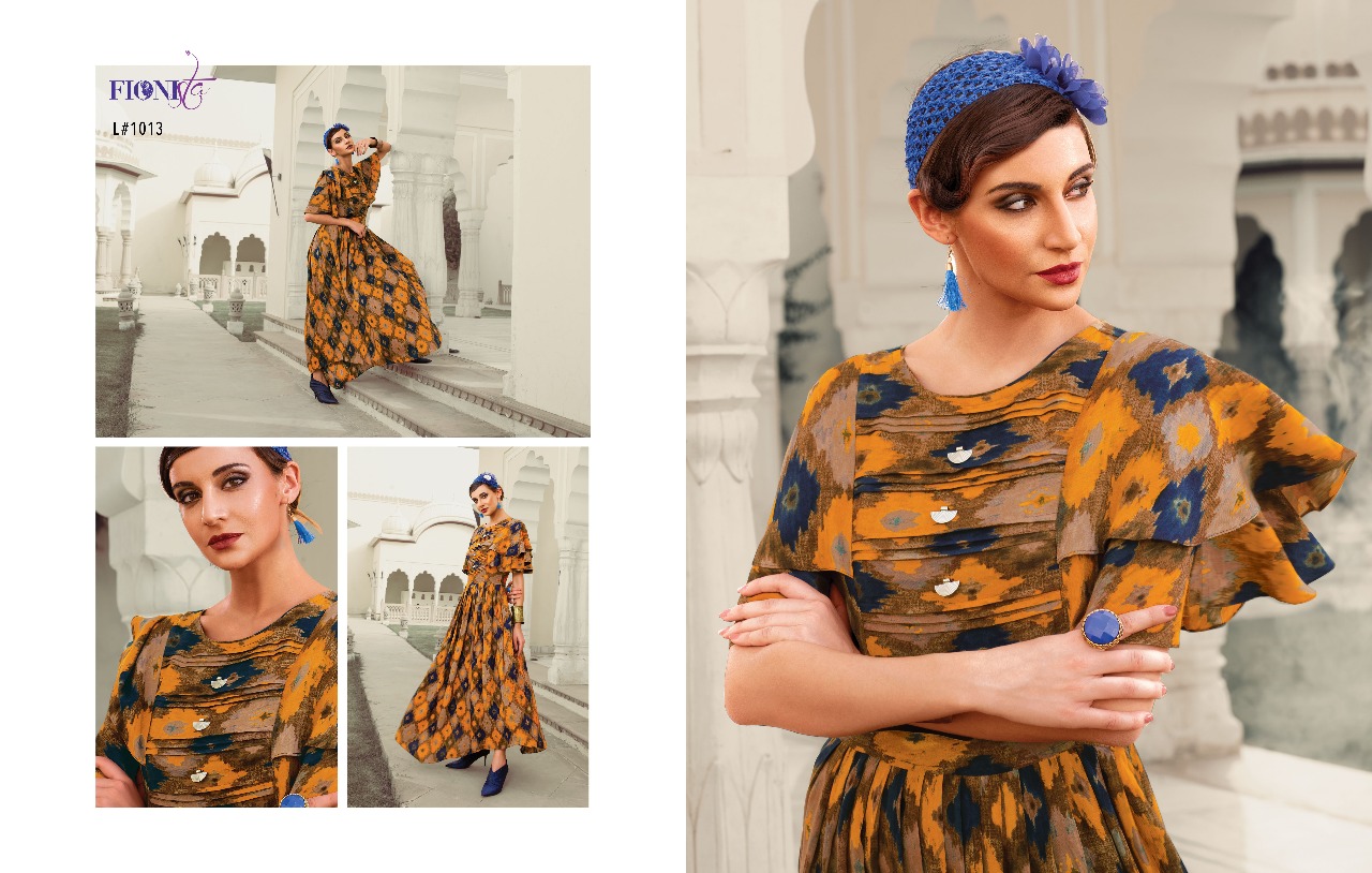Love By Fionista 1011 To 1017 Series Beautiful Stylish Fancy Colorful Designer Party Wear & Ethnic Wear & Ready To Wear Heavy Rayon Long Kurtis At Wholesale Price