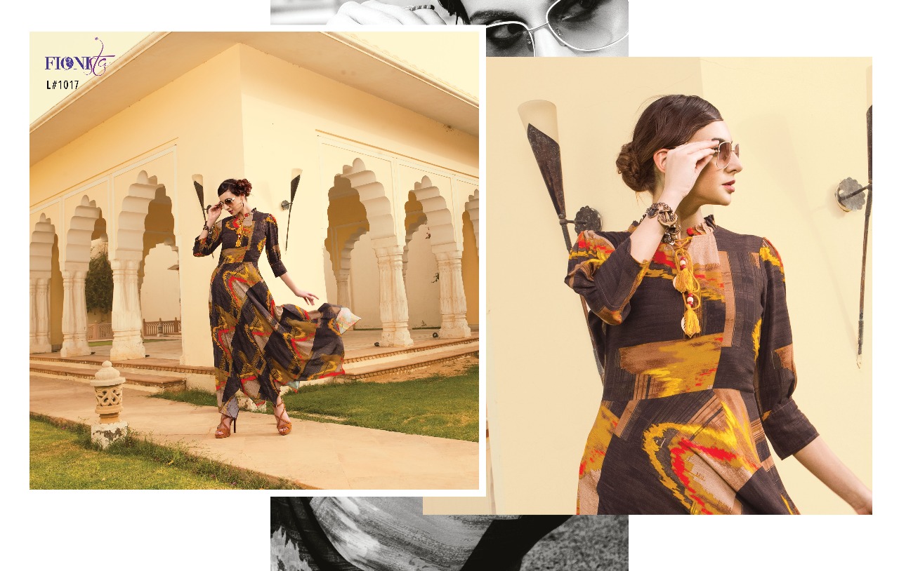 Love By Fionista 1011 To 1017 Series Beautiful Stylish Fancy Colorful Designer Party Wear & Ethnic Wear & Ready To Wear Heavy Rayon Long Kurtis At Wholesale Price