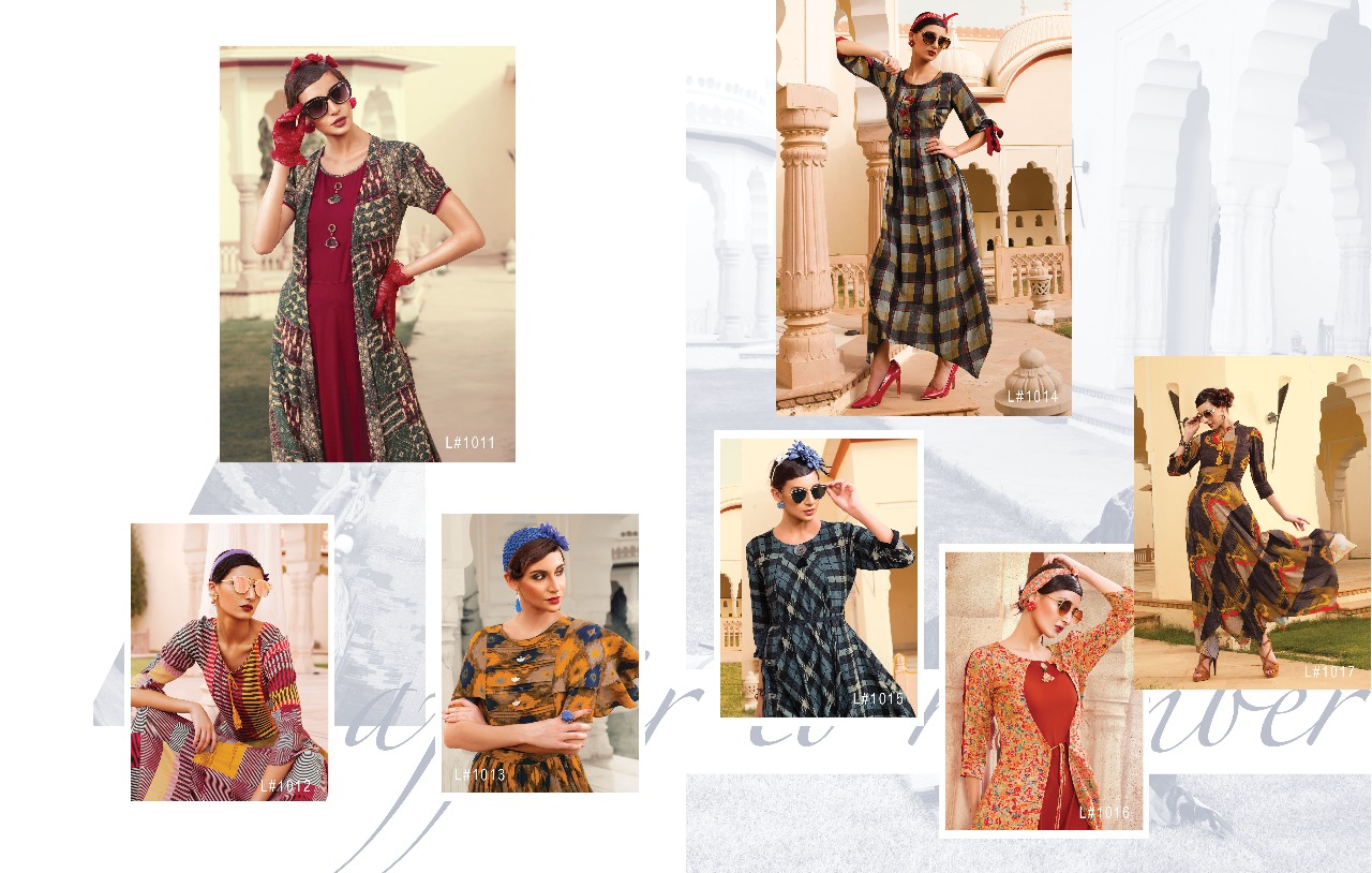 Love By Fionista 1011 To 1017 Series Beautiful Stylish Fancy Colorful Designer Party Wear & Ethnic Wear & Ready To Wear Heavy Rayon Long Kurtis At Wholesale Price