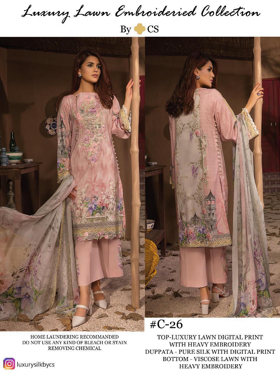 Luxury Lawn Embroidered Collection Vol-7 By Cs 25 To 28 Series Designer Pakistani Suits Colorful Stylish Fancy Beautiful Collection Casual Wear & Ethnic Wear Lawn Digital Print With Embroidery Dresses At Wholesale Price