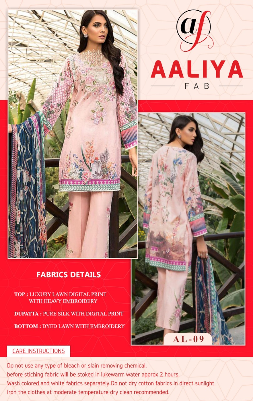 Luxury Lawn Embroidery Collection By Aaliya Fab 07 To 10 Series Pakistani Stylish Beautiful Colourful Printed & Embroidered Party Wear & Occasional Wear Luxury Lawn Digital Print With Heavy Embroidery Dresses At Wholesale Price