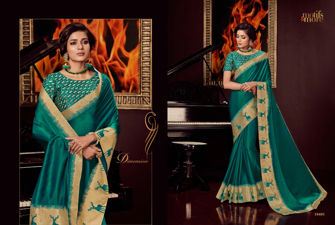 M & M Vol-4 By Motifs & More 10401 To 10419 Series Indian Traditional Wear Collection Beautiful Stylish Fancy Colorful Party Wear & Occasional Wear Georgette Satin Embroidered Sarees At Wholesale Price