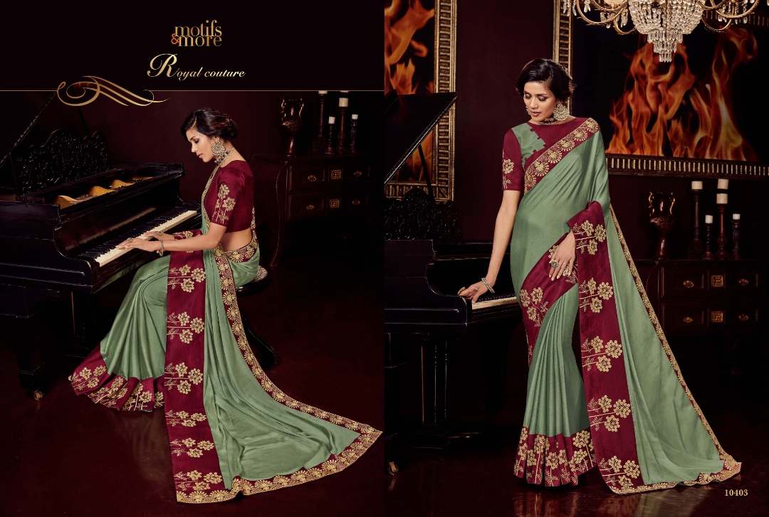M & M Vol-4 By Motifs & More 10401 To 10419 Series Indian Traditional Wear Collection Beautiful Stylish Fancy Colorful Party Wear & Occasional Wear Georgette Satin Embroidered Sarees At Wholesale Price