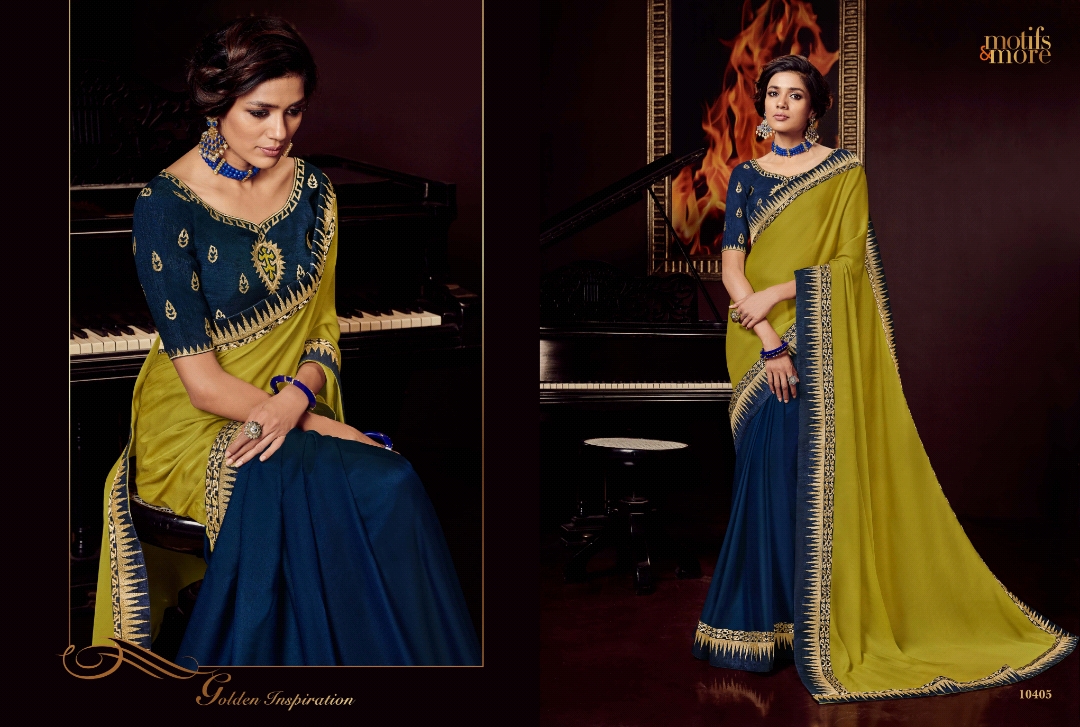 M & M Vol-4 By Motifs & More 10401 To 10419 Series Indian Traditional Wear Collection Beautiful Stylish Fancy Colorful Party Wear & Occasional Wear Georgette Satin Embroidered Sarees At Wholesale Price