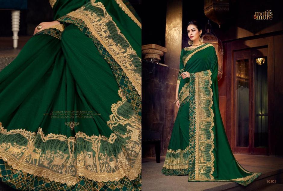 M & M Vol-5 By Motifs & More 10501 To 10515 Series Indian Traditional Wear Collection Beautiful Stylish Fancy Colorful Party Wear & Occasional Wear Fancy Embroidered Sarees At Wholesale Price