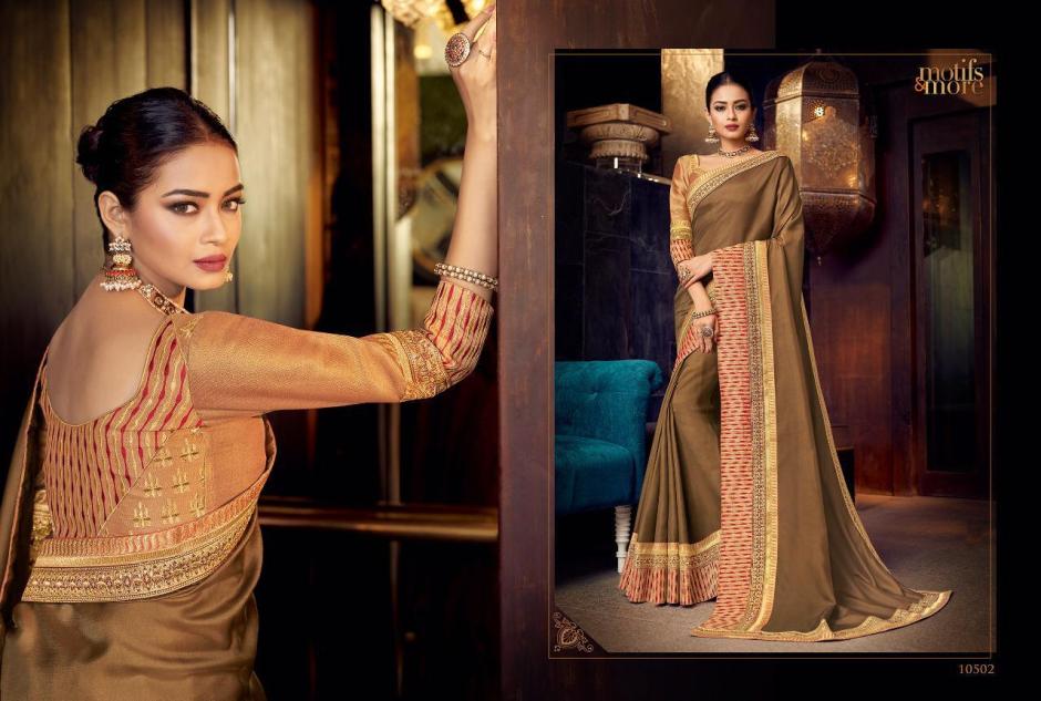 M & M Vol-5 By Motifs & More 10501 To 10515 Series Indian Traditional Wear Collection Beautiful Stylish Fancy Colorful Party Wear & Occasional Wear Fancy Embroidered Sarees At Wholesale Price