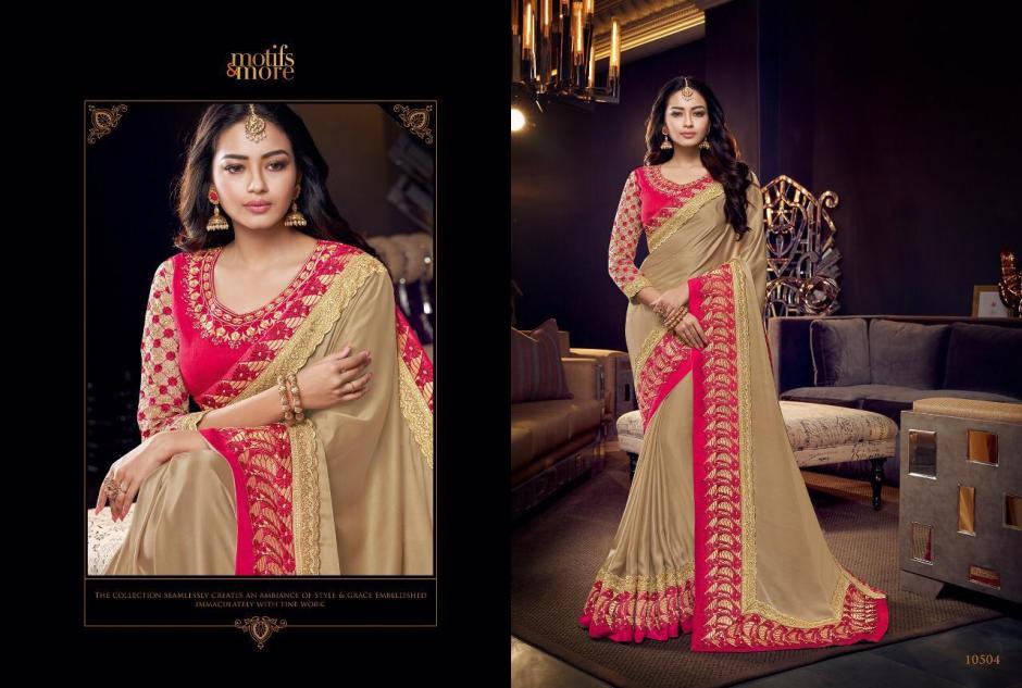 M & M Vol-5 By Motifs & More 10501 To 10515 Series Indian Traditional Wear Collection Beautiful Stylish Fancy Colorful Party Wear & Occasional Wear Fancy Embroidered Sarees At Wholesale Price
