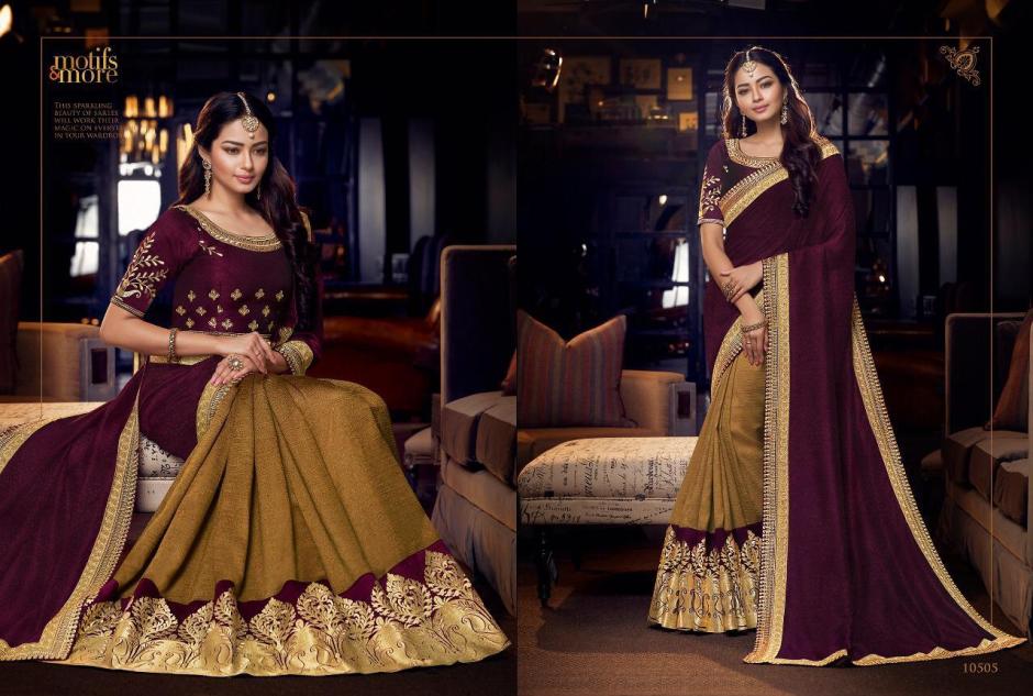 M & M Vol-5 By Motifs & More 10501 To 10515 Series Indian Traditional Wear Collection Beautiful Stylish Fancy Colorful Party Wear & Occasional Wear Fancy Embroidered Sarees At Wholesale Price