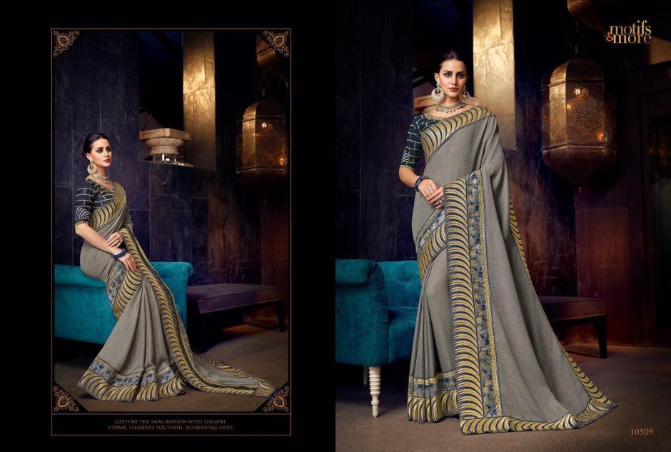 M & M Vol-5 By Motifs & More 10501 To 10515 Series Indian Traditional Wear Collection Beautiful Stylish Fancy Colorful Party Wear & Occasional Wear Fancy Embroidered Sarees At Wholesale Price