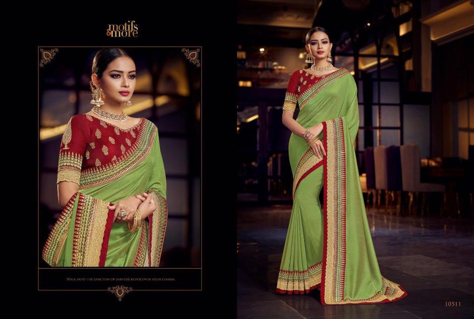 M & M Vol-5 By Motifs & More 10501 To 10515 Series Indian Traditional Wear Collection Beautiful Stylish Fancy Colorful Party Wear & Occasional Wear Fancy Embroidered Sarees At Wholesale Price