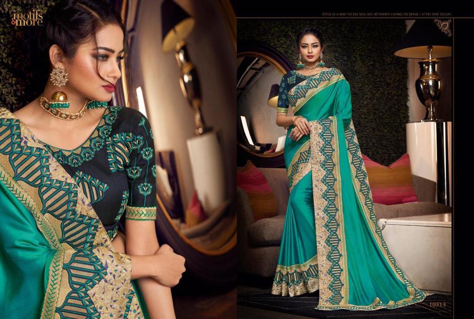 M & M Vol-5 By Motifs & More 10501 To 10515 Series Indian Traditional Wear Collection Beautiful Stylish Fancy Colorful Party Wear & Occasional Wear Fancy Embroidered Sarees At Wholesale Price