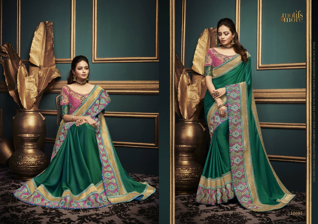 M & M Vol-6 By Motifs & More 10601 To 10615 Series Indian Traditional Wear Collection Beautiful Stylish Fancy Colorful Party Wear & Occasional Wear Fancy Embroidered Sarees At Wholesale Price