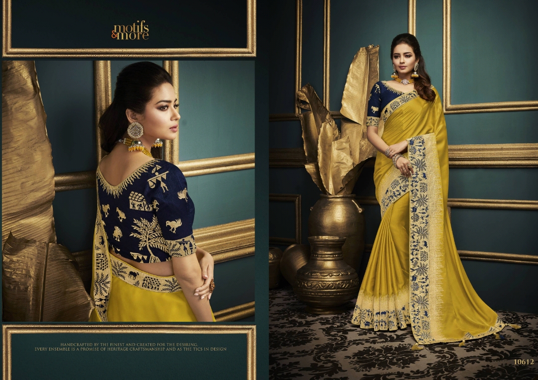 M & M Vol-6 By Motifs & More 10601 To 10615 Series Indian Traditional Wear Collection Beautiful Stylish Fancy Colorful Party Wear & Occasional Wear Fancy Embroidered Sarees At Wholesale Price