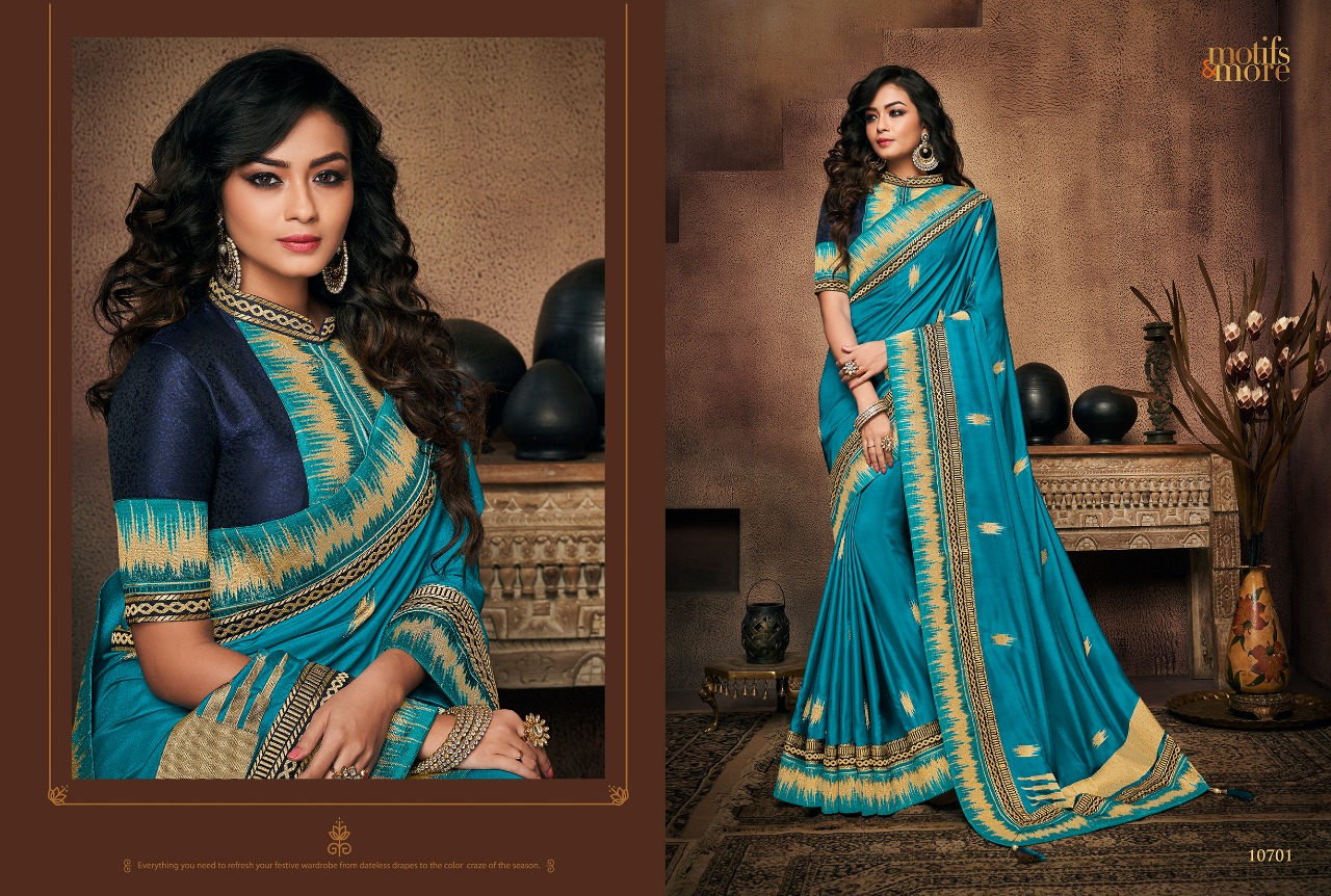 M & M Vol-7 By Motifs & More 10701 To 10715 Series Indian Traditional Wear Collection Beautiful Stylish Fancy Colorful Party Wear & Occasional Wear Fancy Embroidered Sarees At Wholesale Price
