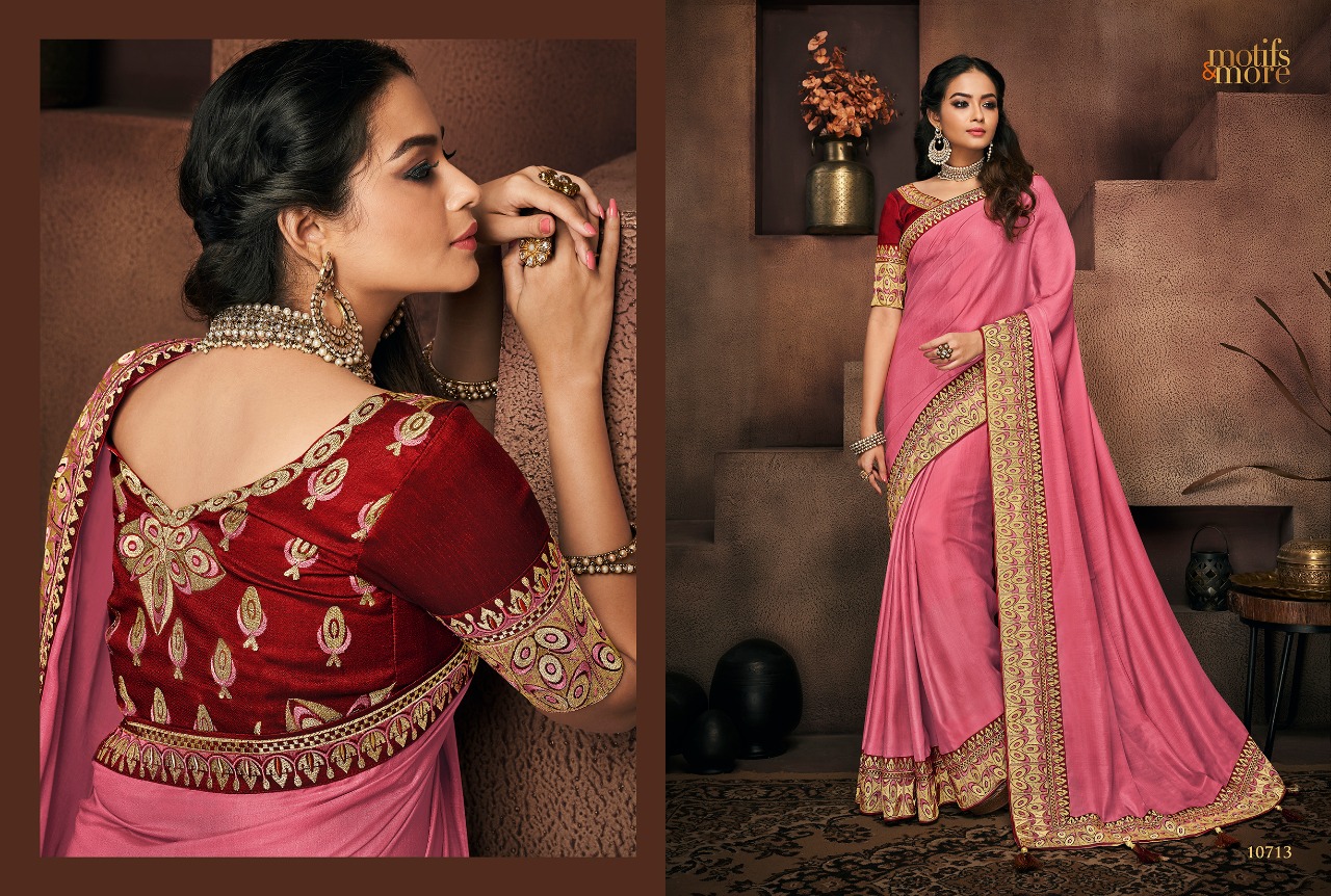 M & M Vol-7 By Motifs & More 10701 To 10715 Series Indian Traditional Wear Collection Beautiful Stylish Fancy Colorful Party Wear & Occasional Wear Fancy Embroidered Sarees At Wholesale Price