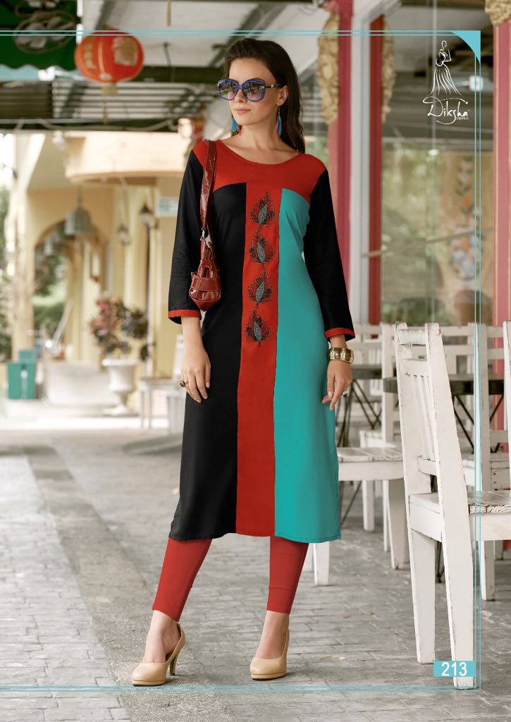Maahi Vol-2 By Diksha Creation 201 To 214 Series Beautiful Stylish Fancy Colorful Casual Wear & Ethnic Wear & Ready To Wear Rayon Embroidered Kurtis At Wholesale Price