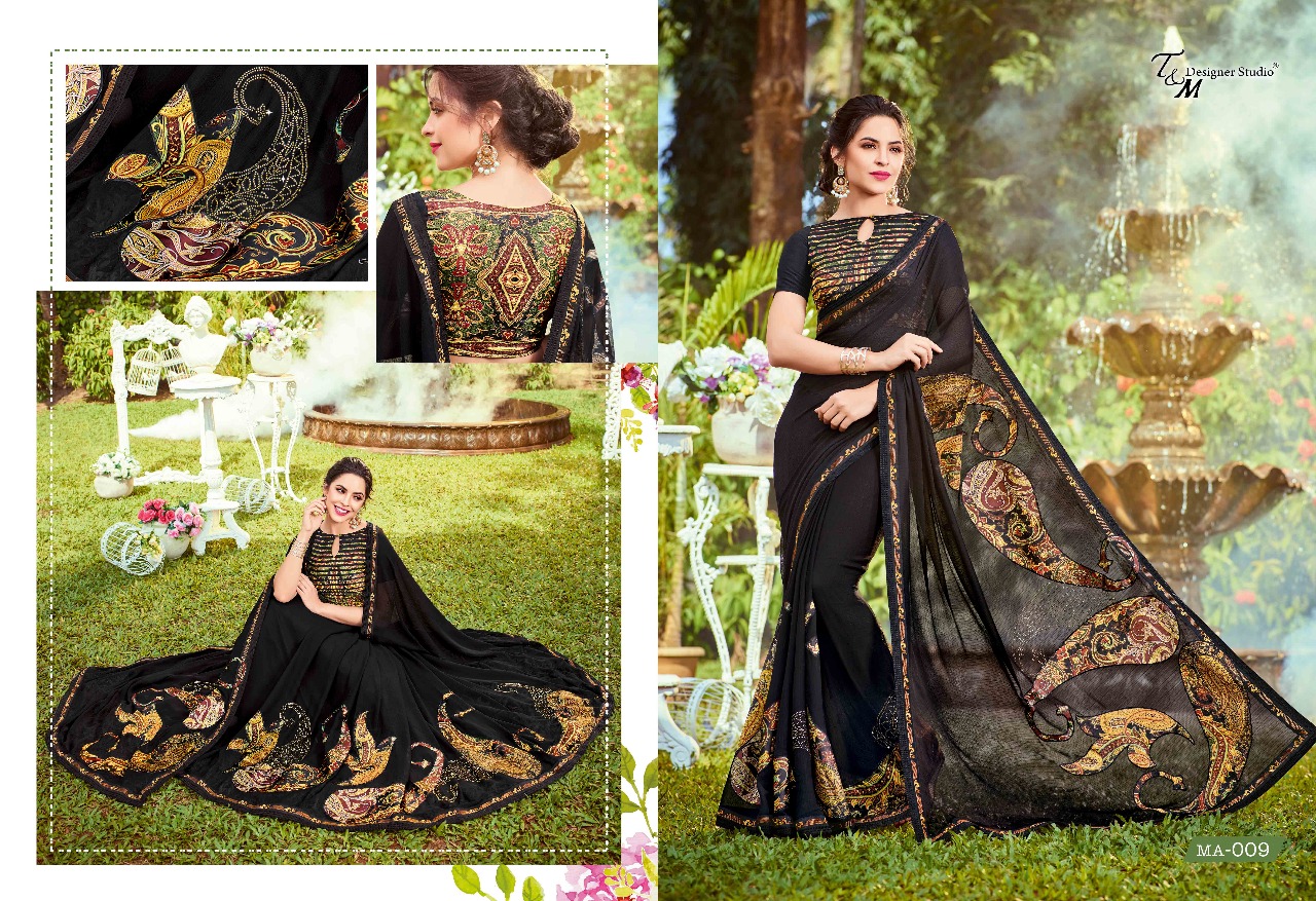 Maahira By T&m Designer Studio 001 To 019 Series Designer Wedding Collection Beautiful Stylish Fancy Colorful Traditional Wear & Occasional Wear Georgette Sarees At Wholesale Price