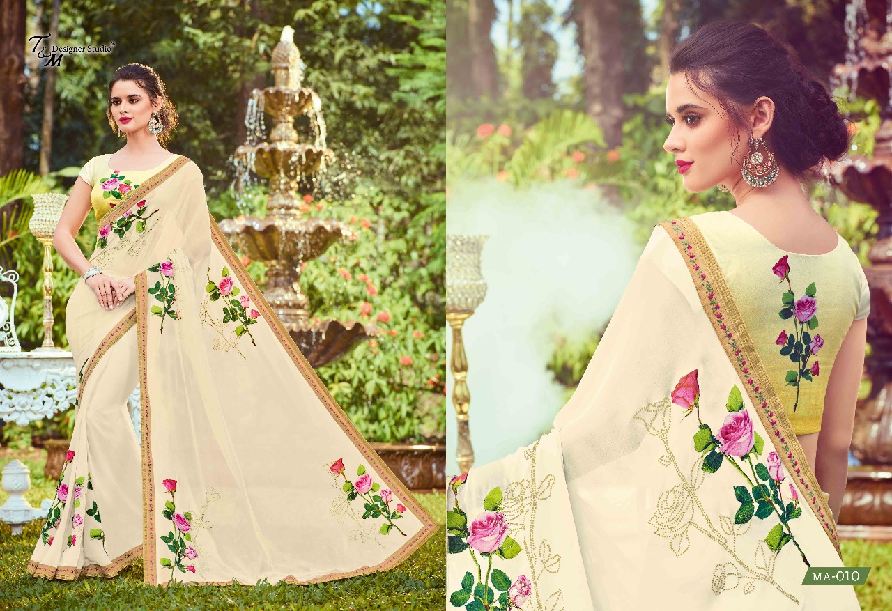 Maahira By T&m Designer Studio 001 To 019 Series Designer Wedding Collection Beautiful Stylish Fancy Colorful Traditional Wear & Occasional Wear Georgette Sarees At Wholesale Price