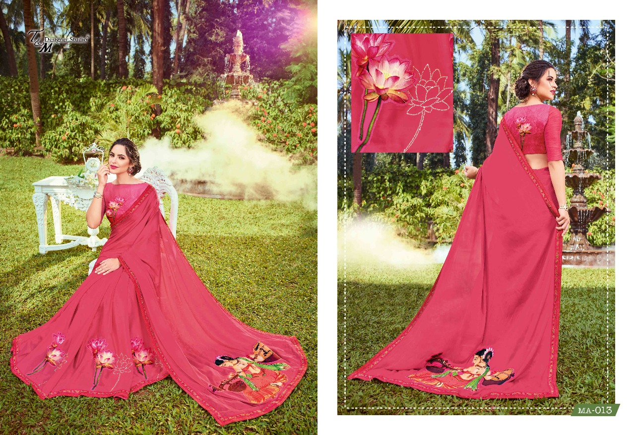 Maahira By T&m Designer Studio 001 To 019 Series Designer Wedding Collection Beautiful Stylish Fancy Colorful Traditional Wear & Occasional Wear Georgette Sarees At Wholesale Price