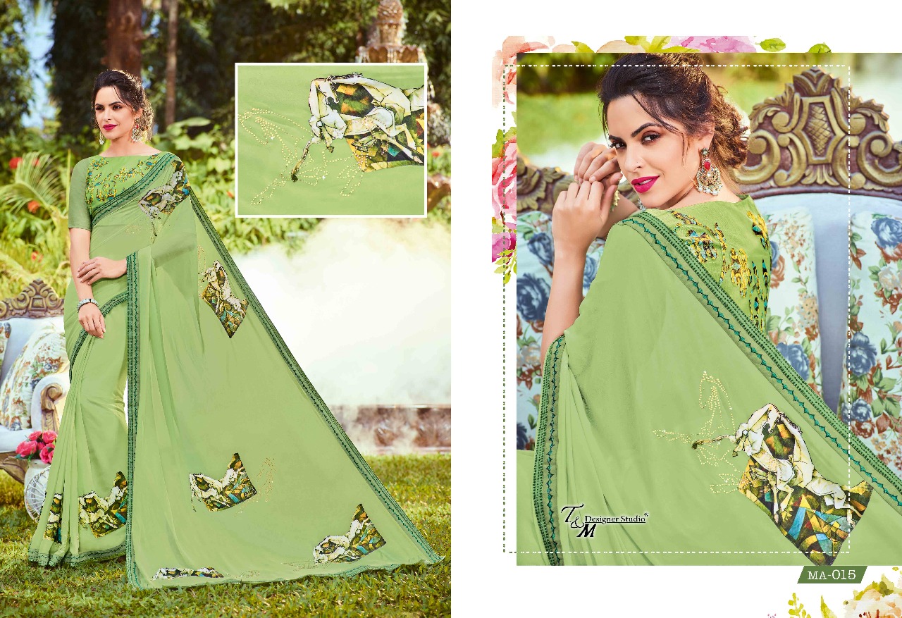 Maahira By T&m Designer Studio 001 To 019 Series Designer Wedding Collection Beautiful Stylish Fancy Colorful Traditional Wear & Occasional Wear Georgette Sarees At Wholesale Price
