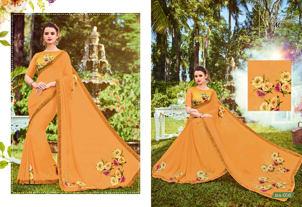Maahira By T&m Designer Studio 001 To 019 Series Designer Wedding Collection Beautiful Stylish Fancy Colorful Traditional Wear & Occasional Wear Georgette Sarees At Wholesale Price