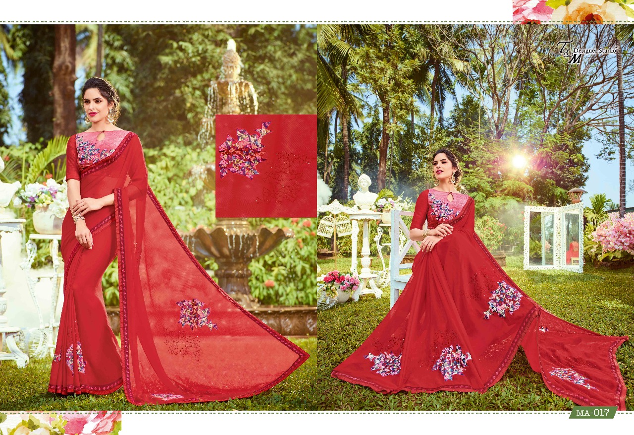 Maahira By T&m Designer Studio 001 To 019 Series Designer Wedding Collection Beautiful Stylish Fancy Colorful Traditional Wear & Occasional Wear Georgette Sarees At Wholesale Price