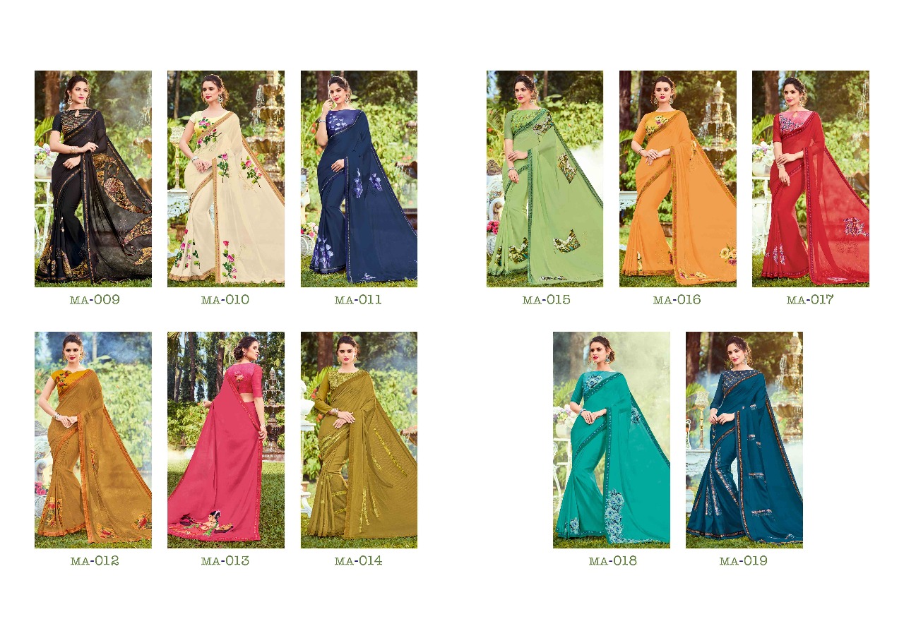 Maahira By T&m Designer Studio 001 To 019 Series Designer Wedding Collection Beautiful Stylish Fancy Colorful Traditional Wear & Occasional Wear Georgette Sarees At Wholesale Price