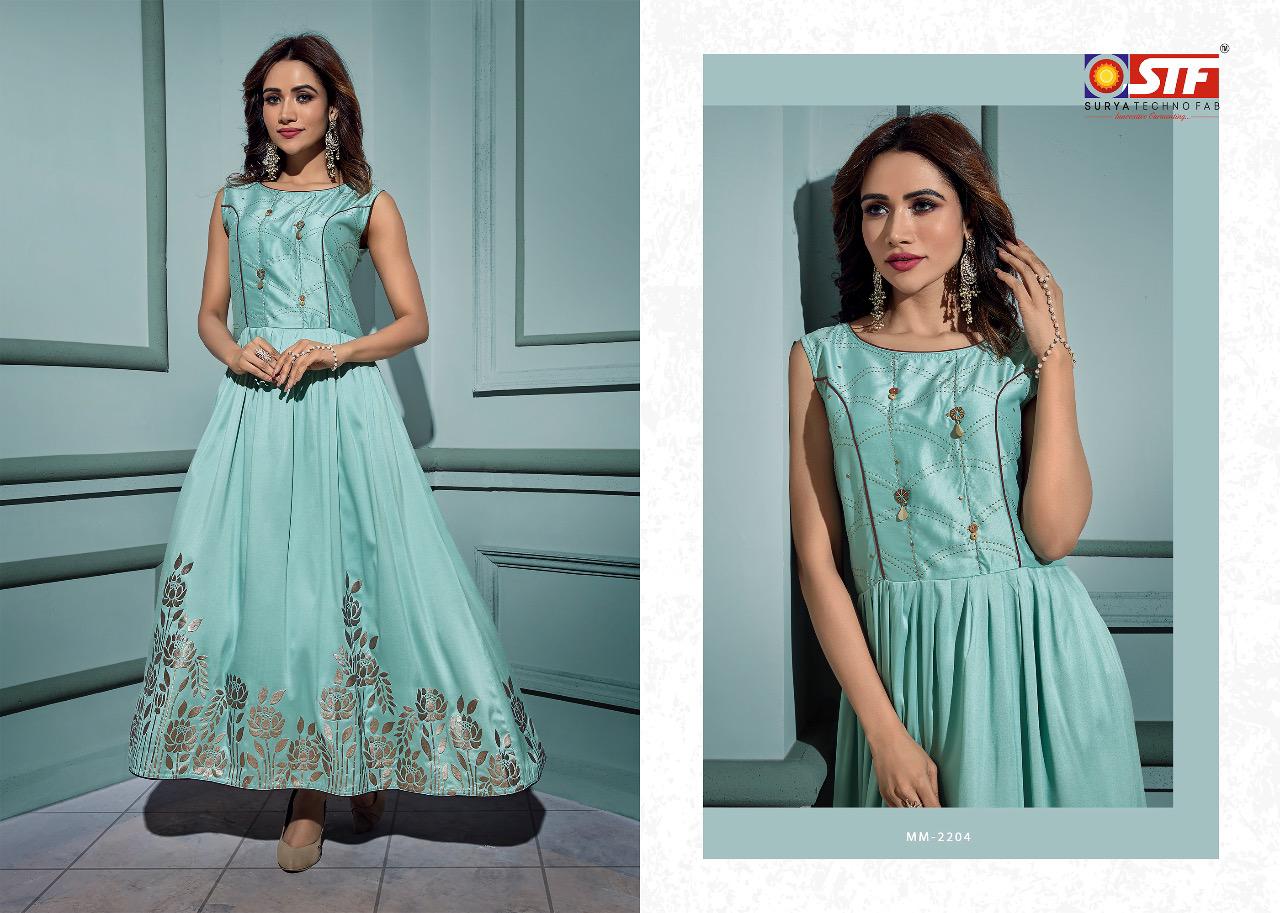 Maanyata Vol-2 Surya Techno Fab 2201 To 2206 Series Gowns Collection Beautiful Stylish Fancy Colorful Party Wear & Occasional Wear Light Weight Satin Silk Gowns At Wholesale Price