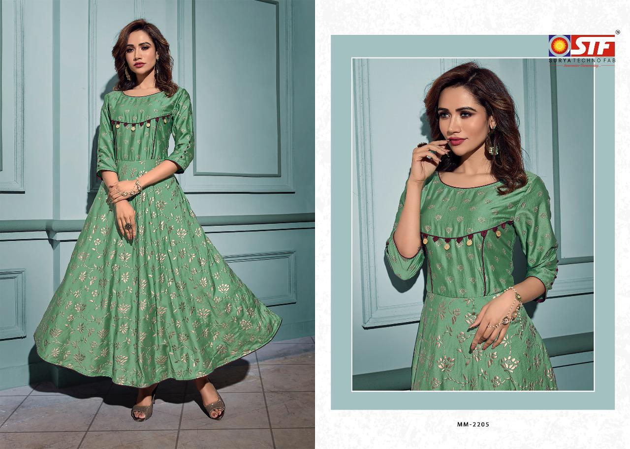 Maanyata Vol-2 Surya Techno Fab 2201 To 2206 Series Gowns Collection Beautiful Stylish Fancy Colorful Party Wear & Occasional Wear Light Weight Satin Silk Gowns At Wholesale Price