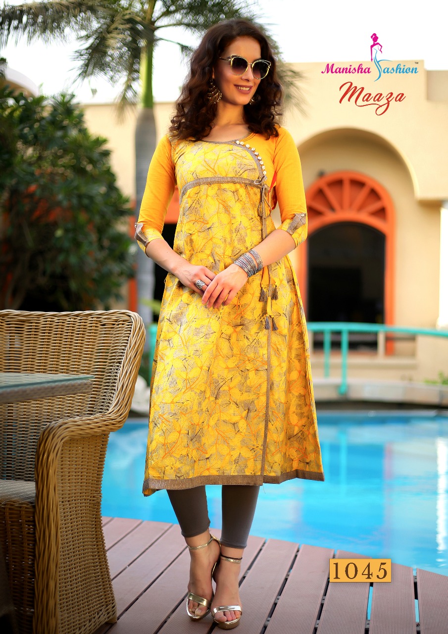 Maaza By Manisha Fashion 1041 To 1052 Series Beautiful Stylish Fancy Colorful Casual Wear & Ready To Wear & Ethnic Wear Slub & Poplin Kurtis At Wholesale Price