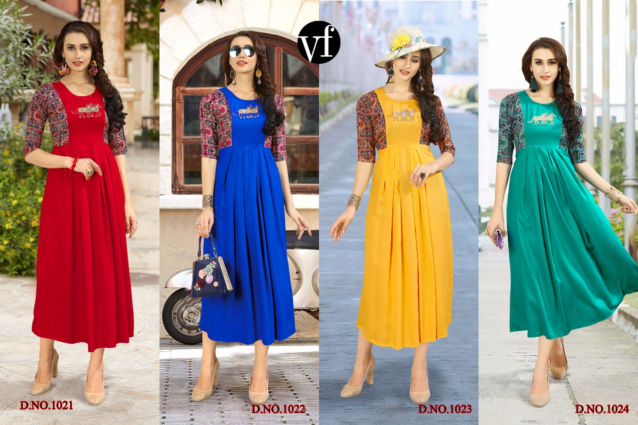 Mac By Vf Kurtis 1021 To 1024 Series Designer Stylish Fancy Beautiful Colorful Party Wear & Ethnic Wear Heat Rayon Printed Kurtis At Wholesale Price