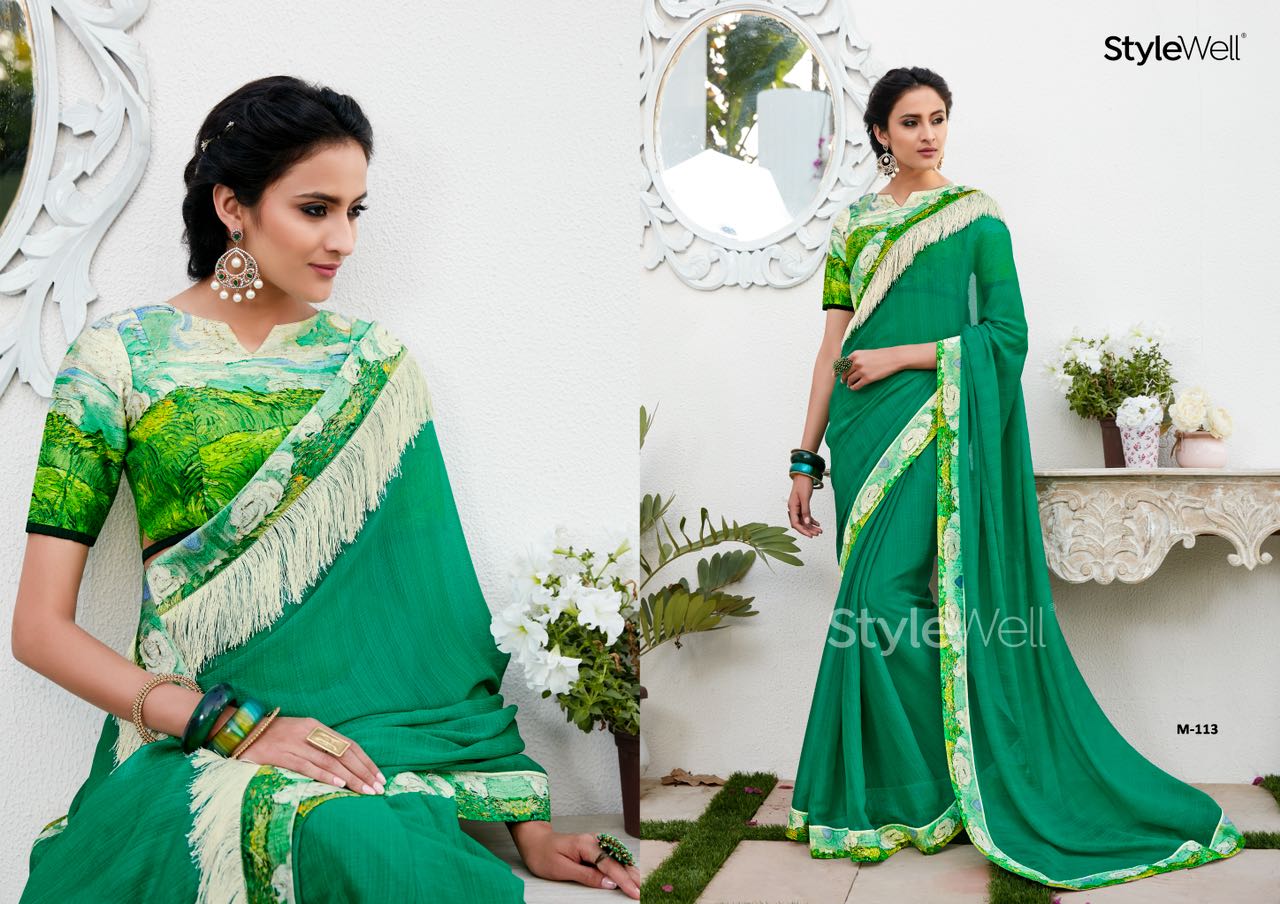Magnum By Stylewell 111 To 121 Series Indian Traditional Wear Collection Beautiful Stylish Fancy Colorful Party Wear & Occasional Wear Chiffon Digital Printed Sarees At Wholesale Price
