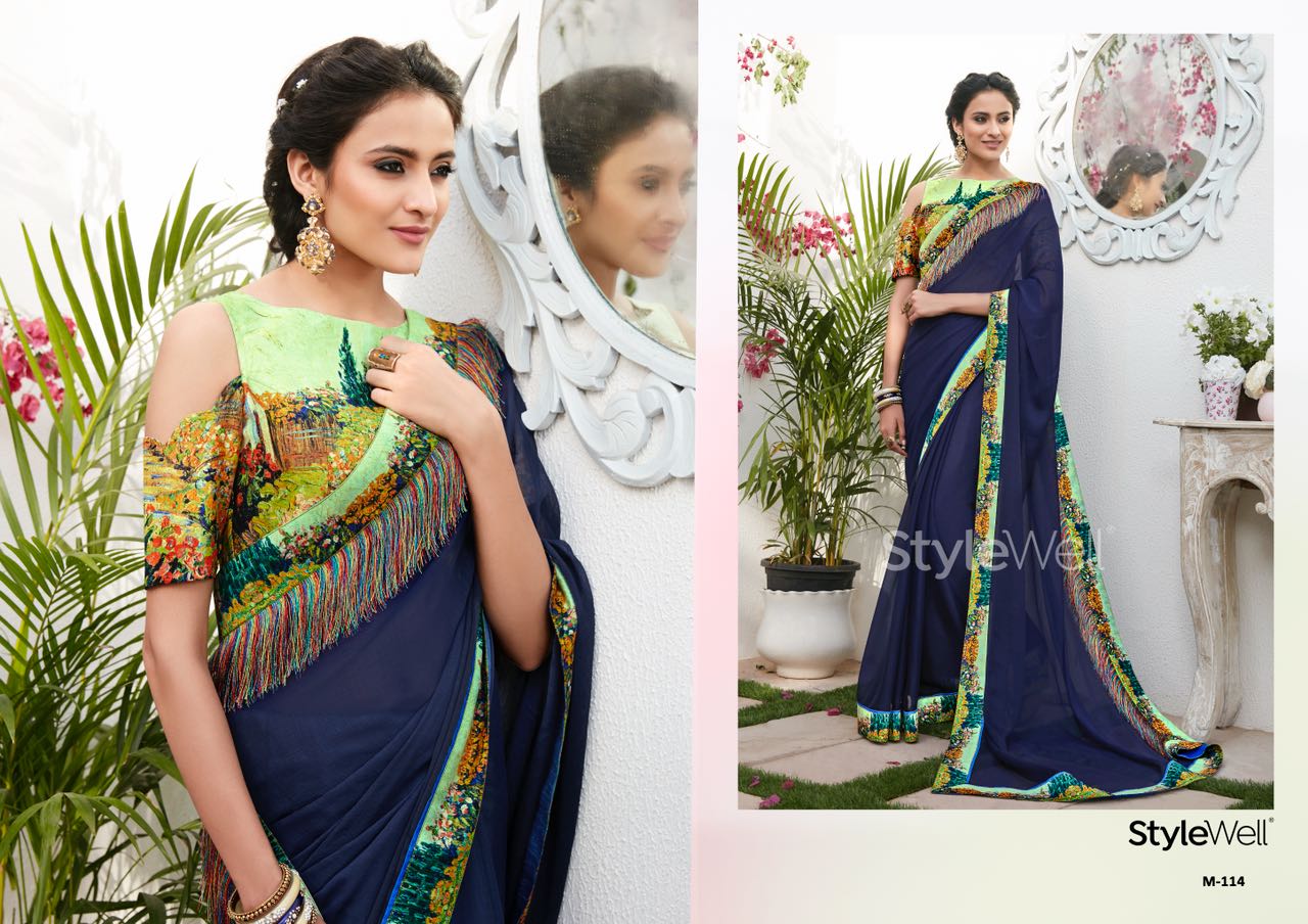 Magnum By Stylewell 111 To 121 Series Indian Traditional Wear Collection Beautiful Stylish Fancy Colorful Party Wear & Occasional Wear Chiffon Digital Printed Sarees At Wholesale Price