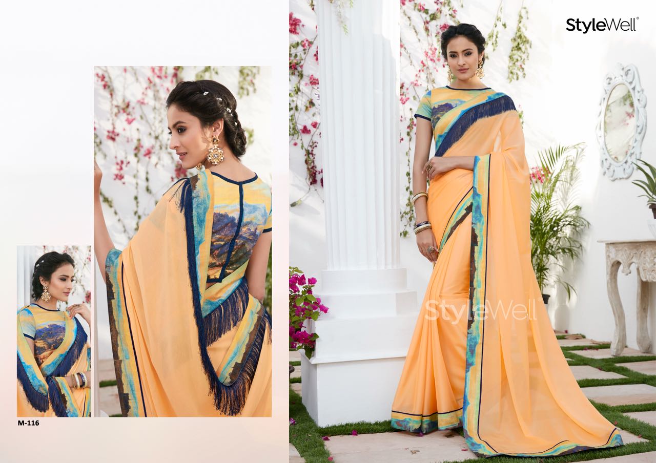 Magnum By Stylewell 111 To 121 Series Indian Traditional Wear Collection Beautiful Stylish Fancy Colorful Party Wear & Occasional Wear Chiffon Digital Printed Sarees At Wholesale Price