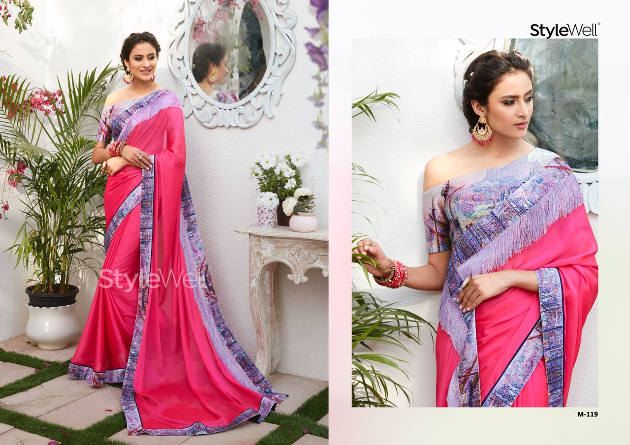 Magnum By Stylewell 111 To 121 Series Indian Traditional Wear Collection Beautiful Stylish Fancy Colorful Party Wear & Occasional Wear Chiffon Digital Printed Sarees At Wholesale Price
