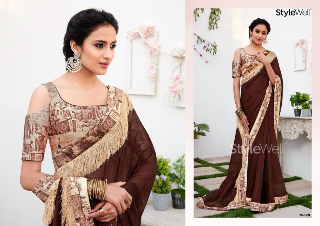 Magnum By Stylewell 111 To 121 Series Indian Traditional Wear Collection Beautiful Stylish Fancy Colorful Party Wear & Occasional Wear Chiffon Digital Printed Sarees At Wholesale Price