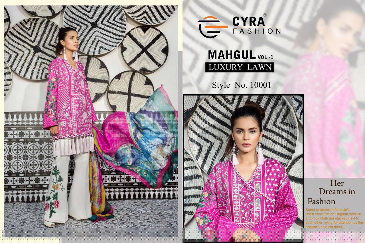 Mahagul Vol-1 By Cyra Fashion 1001 To 1006 By Designer Pakistani Suits Collection Beautiful Stylish Fancy Colorful Party Wear & Occasional Wear Cotton Satin Print With Embroidery Dresses At Wholesale Price