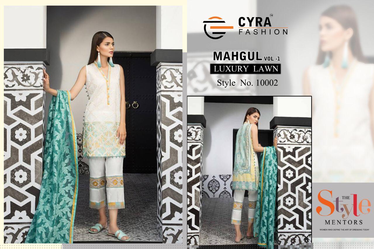 Mahagul Vol-1 By Cyra Fashion 1001 To 1006 By Designer Pakistani Suits Collection Beautiful Stylish Fancy Colorful Party Wear & Occasional Wear Cotton Satin Print With Embroidery Dresses At Wholesale Price