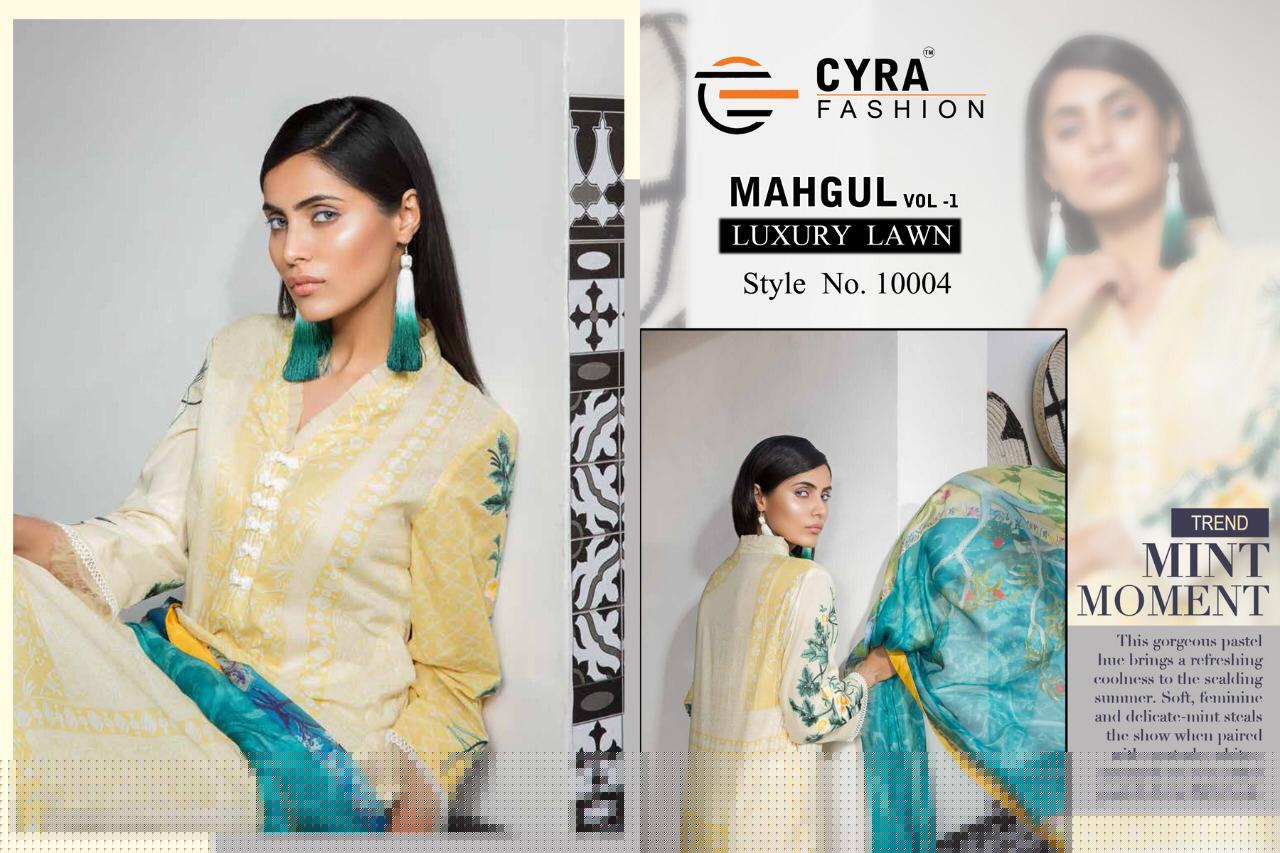 Mahagul Vol-1 By Cyra Fashion 1001 To 1006 By Designer Pakistani Suits Collection Beautiful Stylish Fancy Colorful Party Wear & Occasional Wear Cotton Satin Print With Embroidery Dresses At Wholesale Price