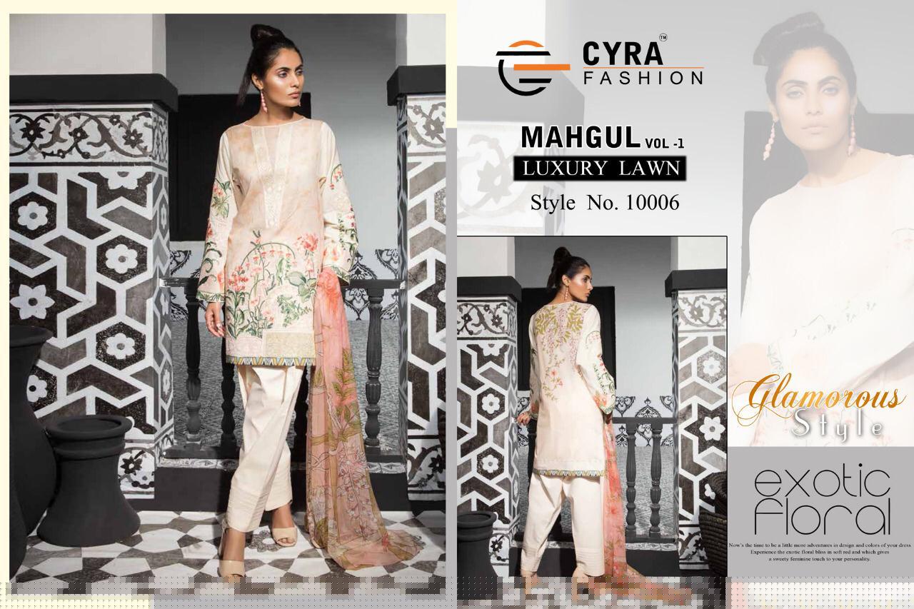 Mahagul Vol-1 By Cyra Fashion 1001 To 1006 By Designer Pakistani Suits Collection Beautiful Stylish Fancy Colorful Party Wear & Occasional Wear Cotton Satin Print With Embroidery Dresses At Wholesale Price