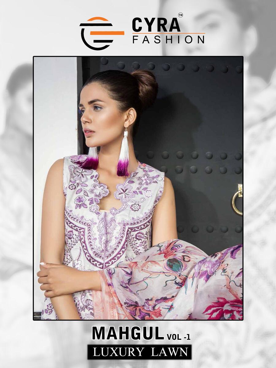 Mahagul Vol-1 By Cyra Fashion 1001 To 1006 By Designer Pakistani Suits Collection Beautiful Stylish Fancy Colorful Party Wear & Occasional Wear Cotton Satin Print With Embroidery Dresses At Wholesale Price