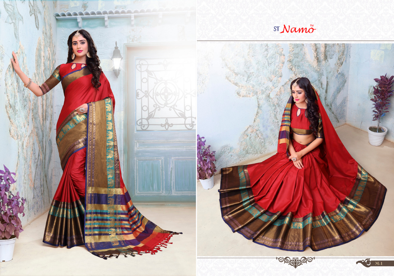 Mahasweta By St Namo 1 To 10 Series Beautiful Indian Designer Colorful Stylish Party Wear & Traditional Wear Cotton Silk Sarees At Wholesale Price