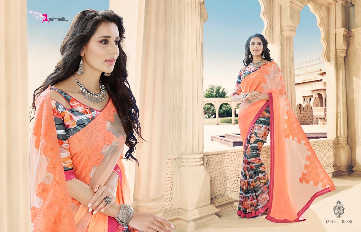 Mahendi By Shaily 10001 To 10012 Series Indian Traditional Wear Collection Beautiful Stylish Fancy Colorful Party Wear & Occasional Wear Georgette Printed Sarees At Wholesale Price