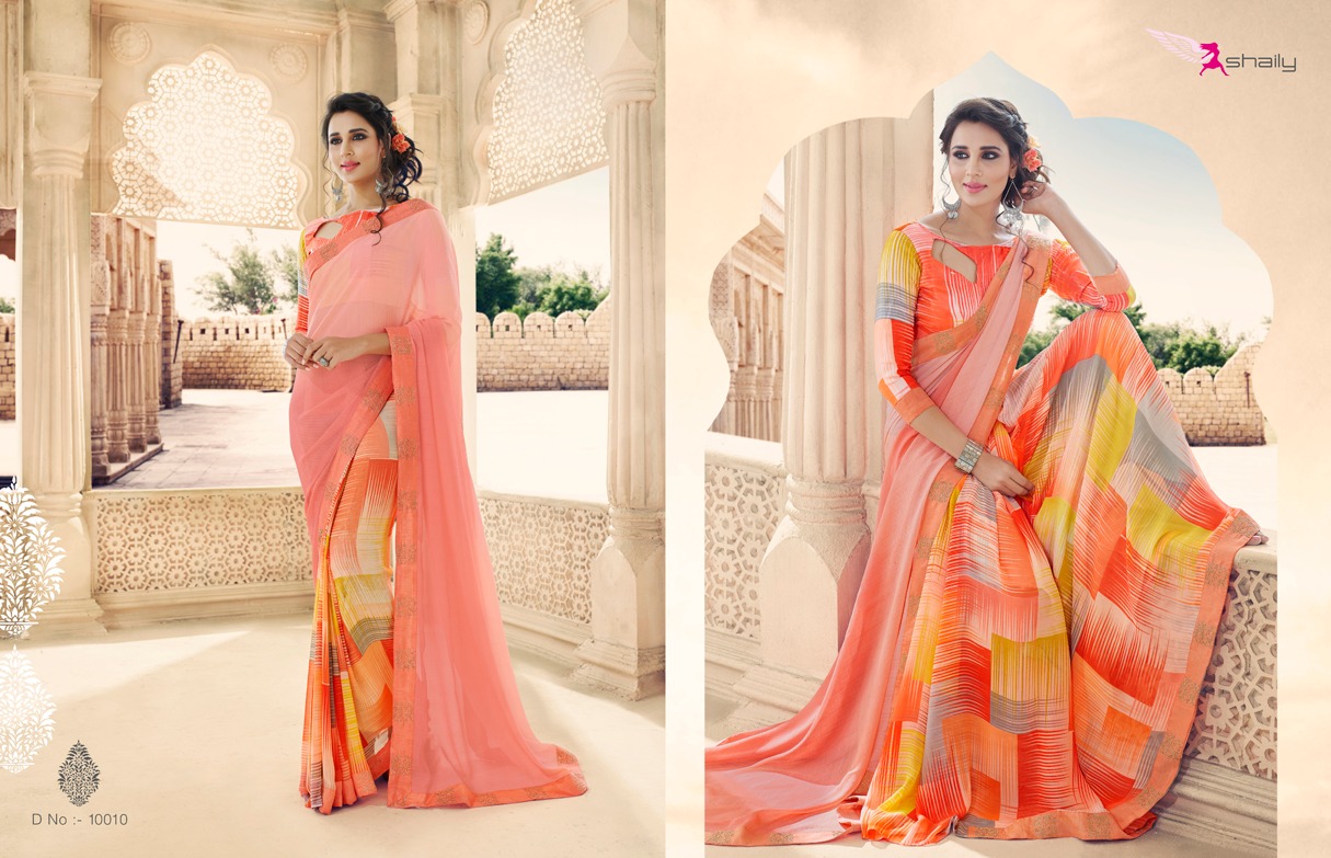 Mahendi By Shaily 10001 To 10012 Series Indian Traditional Wear Collection Beautiful Stylish Fancy Colorful Party Wear & Occasional Wear Georgette Printed Sarees At Wholesale Price