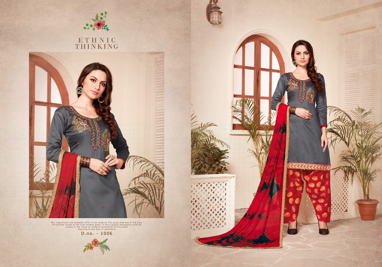 Mahek Vol-4 By Kalyan Prints 1001 To 1006 Series Patiyala Suits Beautiful Stylish Fancy Colorful Party Wear & Ethnic Wear Glaze Cotton Embroidered Dresses At Wholesale Price